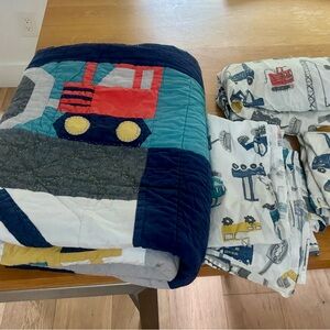 Pottery Barn Kids Construction Quilt Set - Twin - Blue, Red, Gray